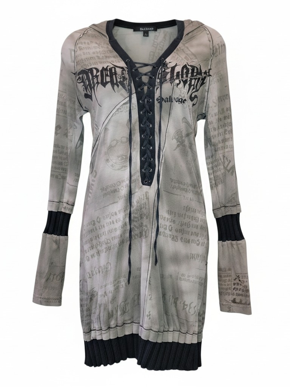 Salvage Gray Lace-Up Long Sleeve Tunic Dress